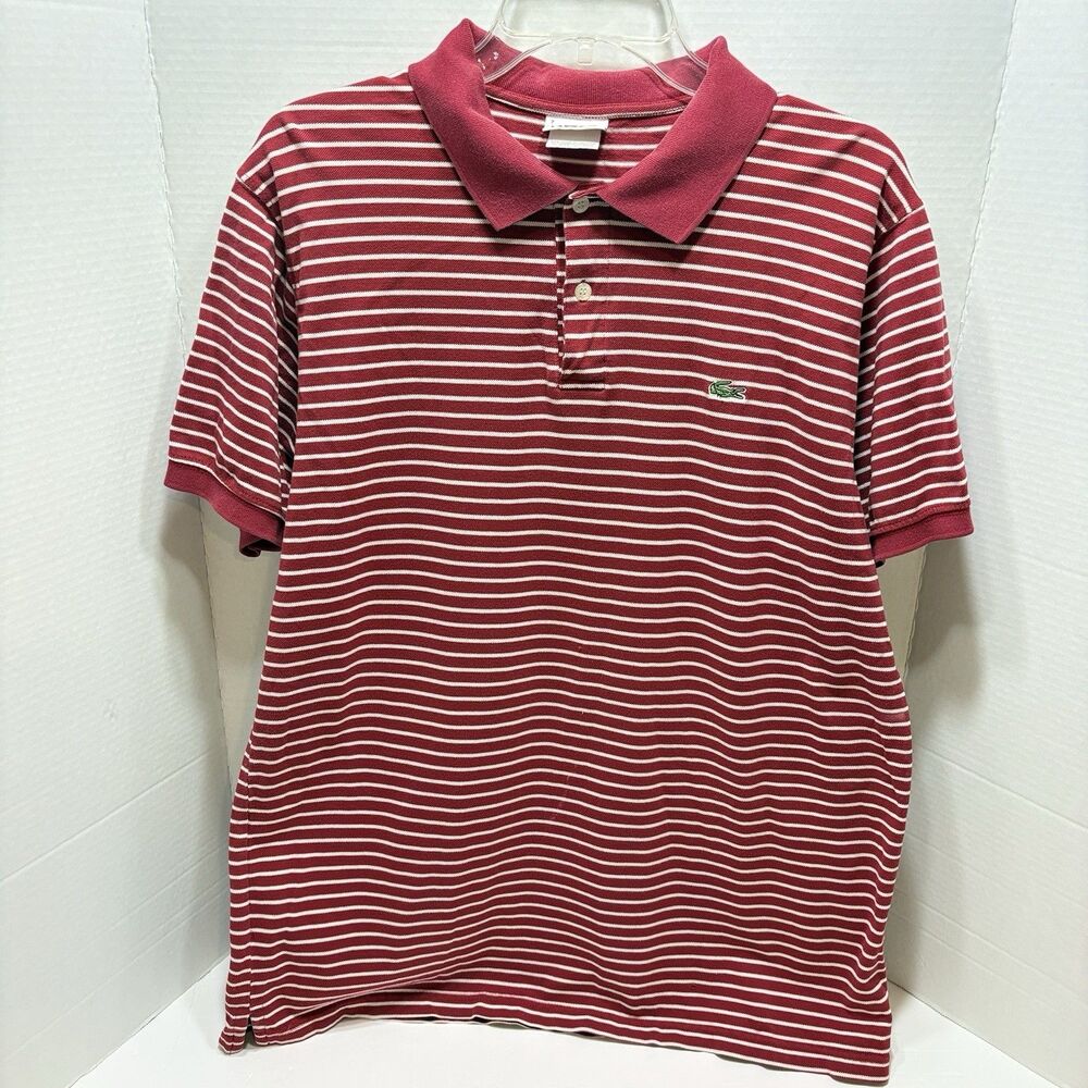 Lacoste Polo Shirt Mens XXL 7 Red Striped Short Sleeve Casual Collared